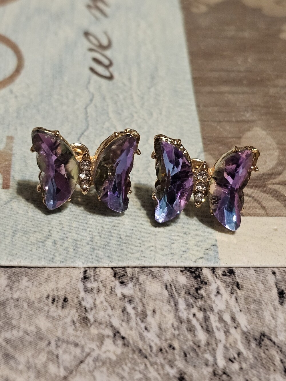 Gold Tone Colorful Butterfly Earring Studs